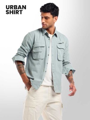 Light-Grey-Utility-Pockets-Shirt-For-Men